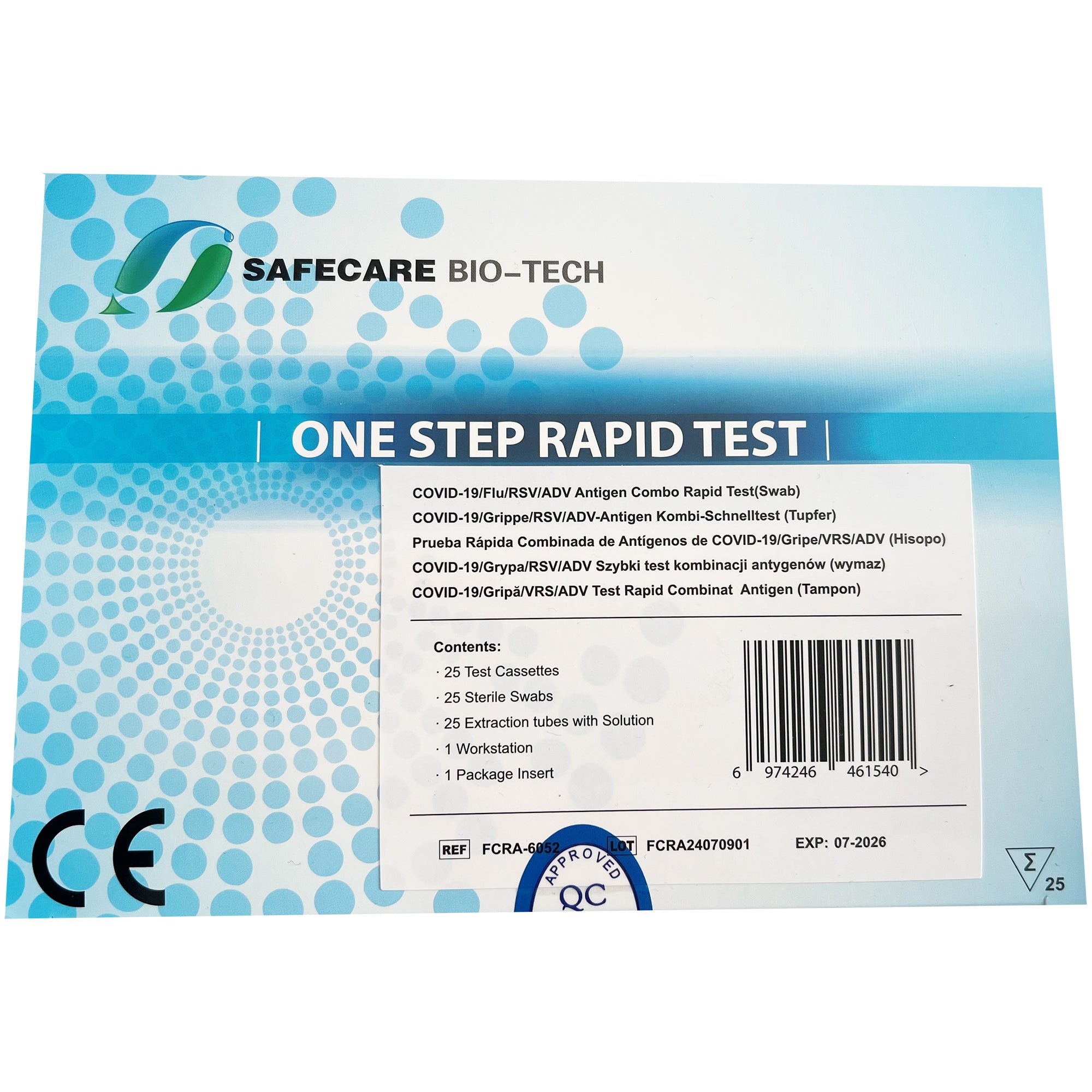 Safecare One Step Rapid Test 5in1 (COVID-19/Flu/RSV/ADV Antigen Combo Rapid Test - Swab) 25 Pieces