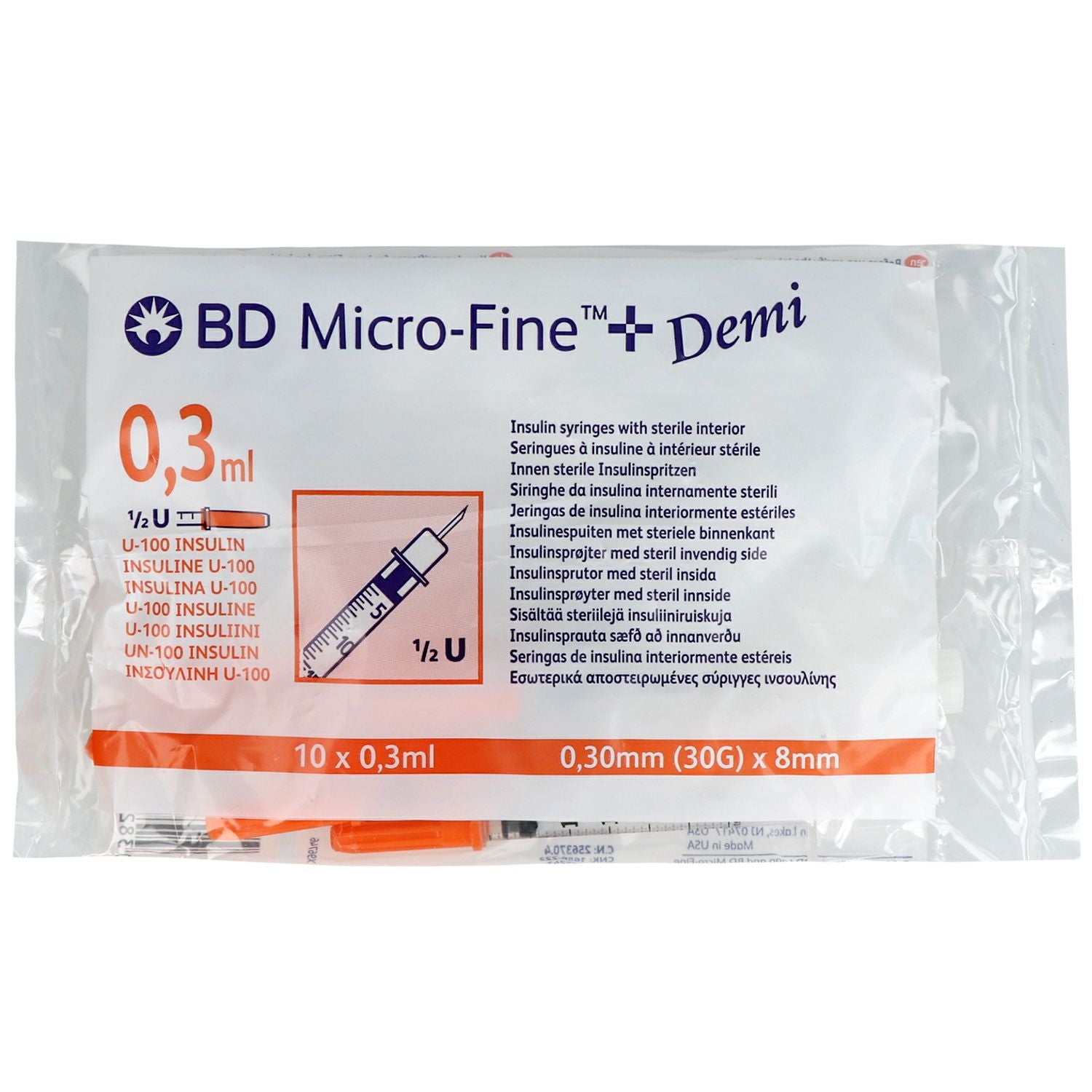 BD MICRO-FINE+ Demi Insulin Syringe with Needle 1 ml - U100 - 0.33 x 12.7 mm